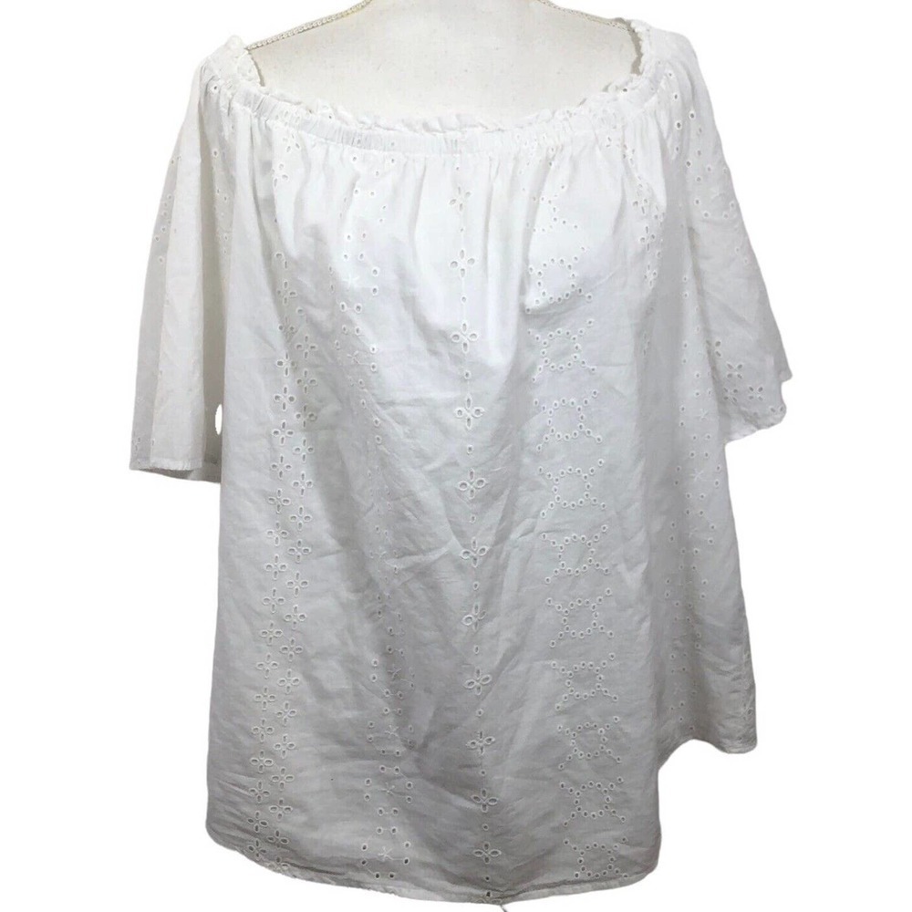 Lane Bryant White Eyelet 3/4 Sleeve Top Plus Size 14/16 NWT